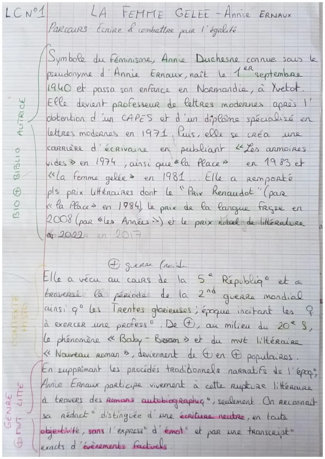 LC N°1
GENRE
AUTRICE
y
จยย 9 ข
O
LITTE
опит
LA FEMME GELEE - Annie ERNAUX
paiR
l'égalité
PARCOURS ECRIRE & combattre
Symbole du féminisme, A