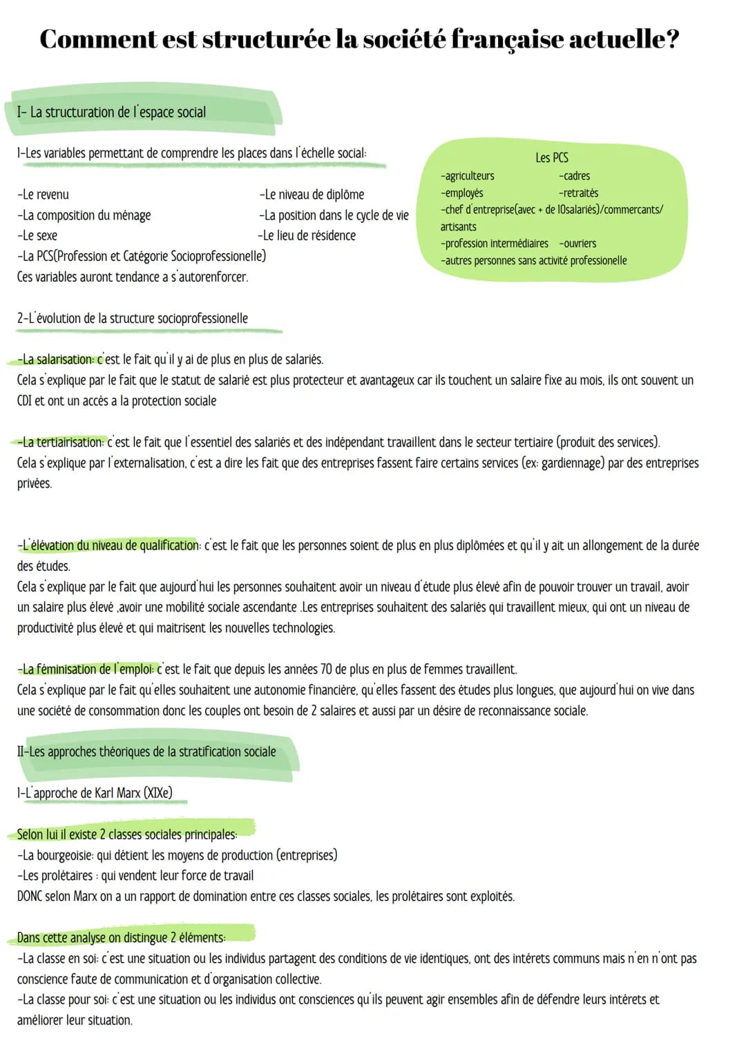 Comment est structurée la société française actuelle?
I- La structuration de l'espace social
1-Les variables permettant de comprendre les pl