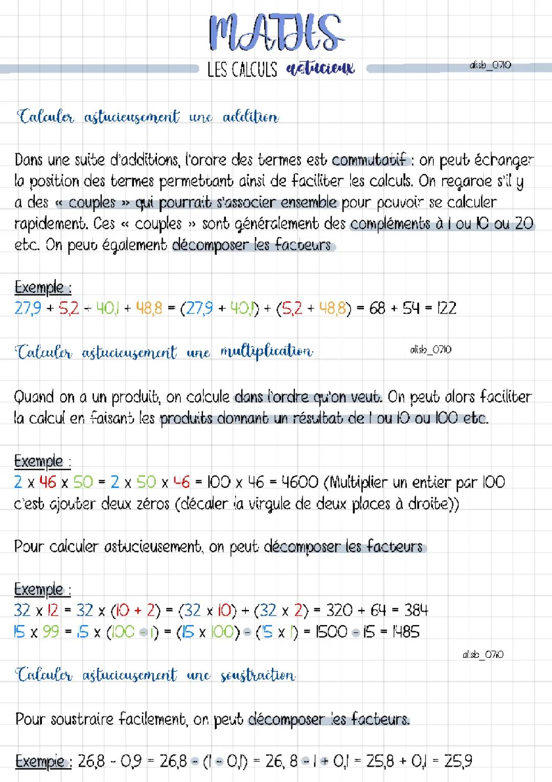 Apprends le Calcul Astucieux en T'amusant - Exercice et PDF 6ème