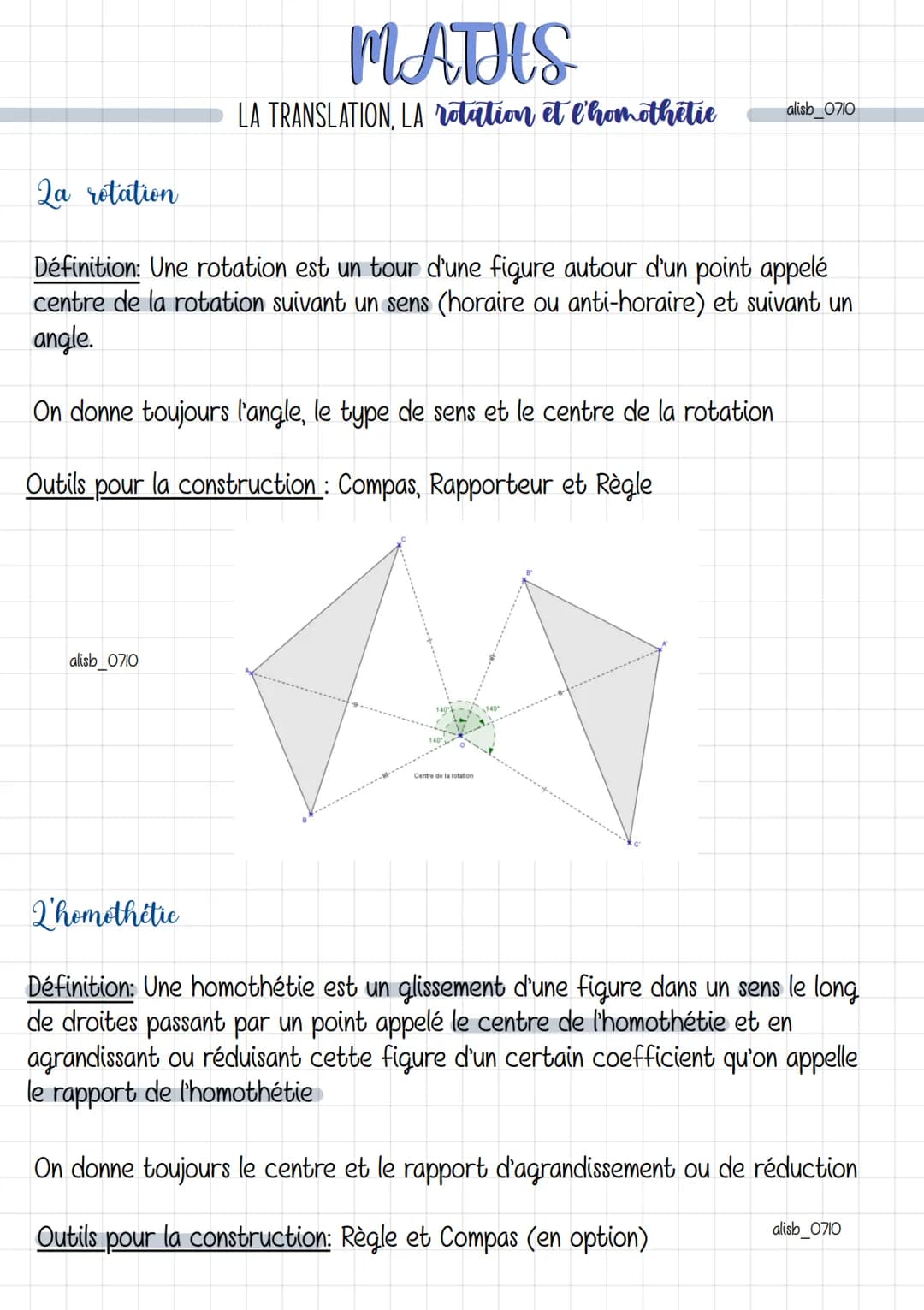 MATHS
LA TRANSLATION, LA rotation et l'homothetie
Qa translation
Définition: Une translation est un glissement d'une figure suivant un sens,
