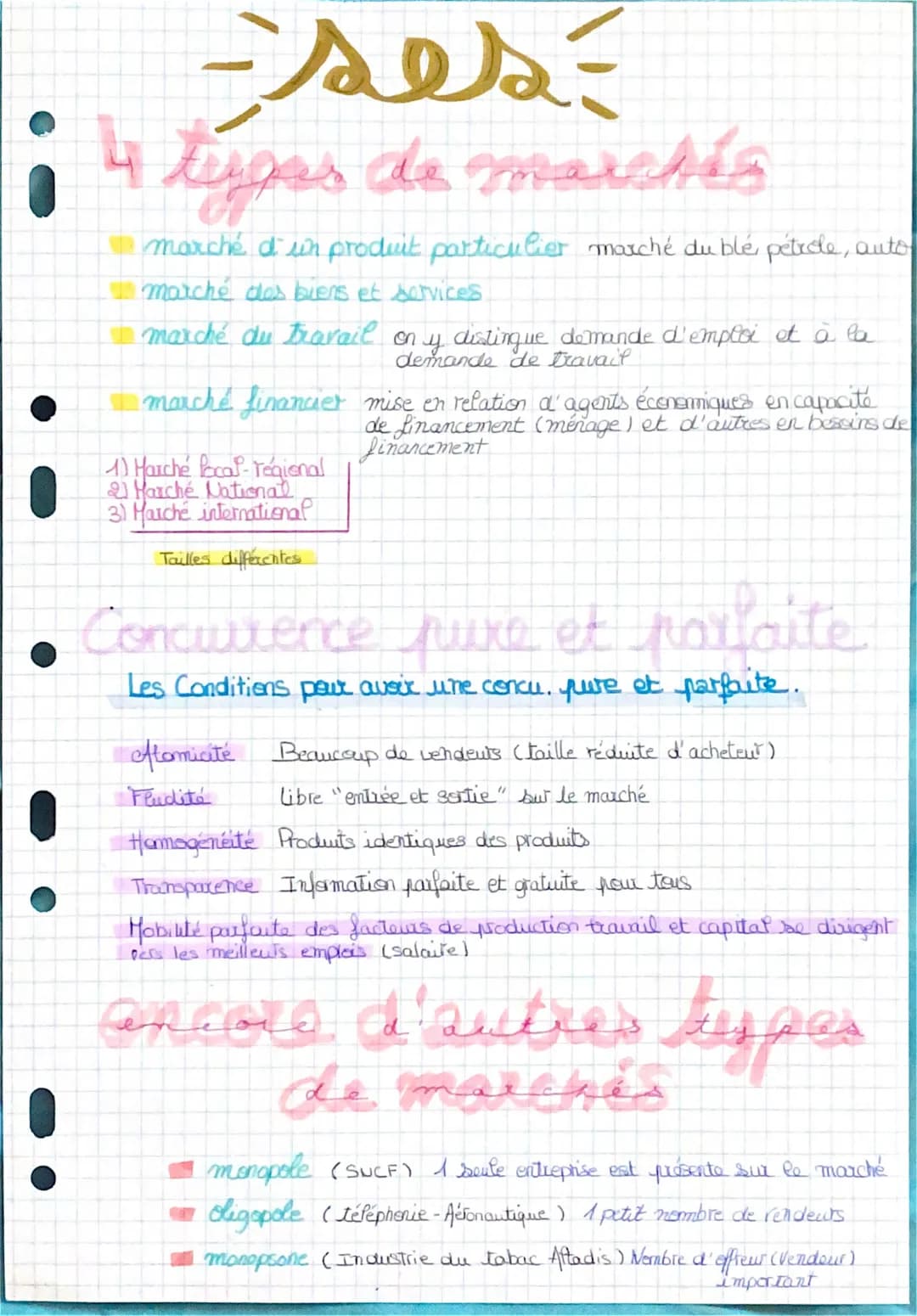 -ses-
4 types de marchés
marché d'un produit particulier marché du blé pétrole, auto
marché des biens et services
marché du travail on y dis
