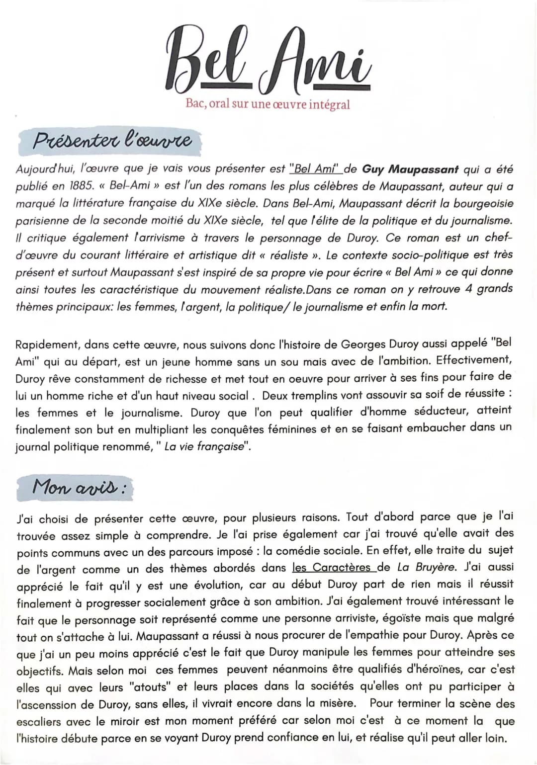 Présentation et analyse de Bel-Ami pour le bac