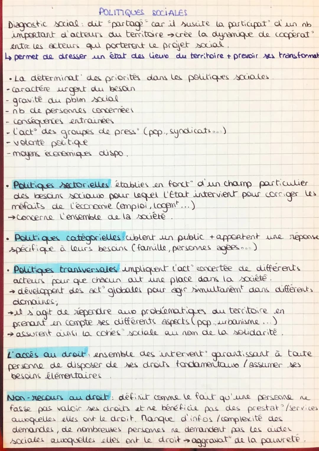 POLITIQUES SOCIALES
Diagnostic social: dit partage = car il suscite la participat d'un nb
important d'acteurs du territoire → crée la dynami