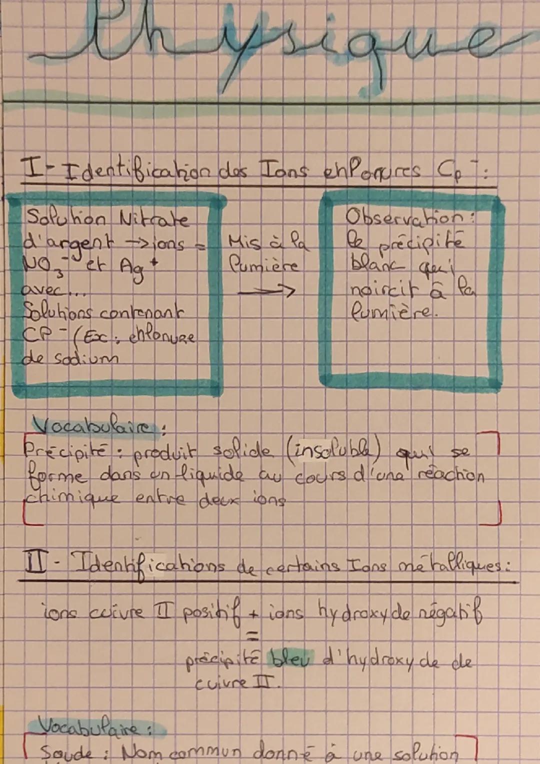 # Physique

I-Identification des Ions en Porures Co:

Solution Nitrate
d'argent->ions =
$NO_3^-$et $Ag^+$
avec...
Solutions contenant
CP-(Ex