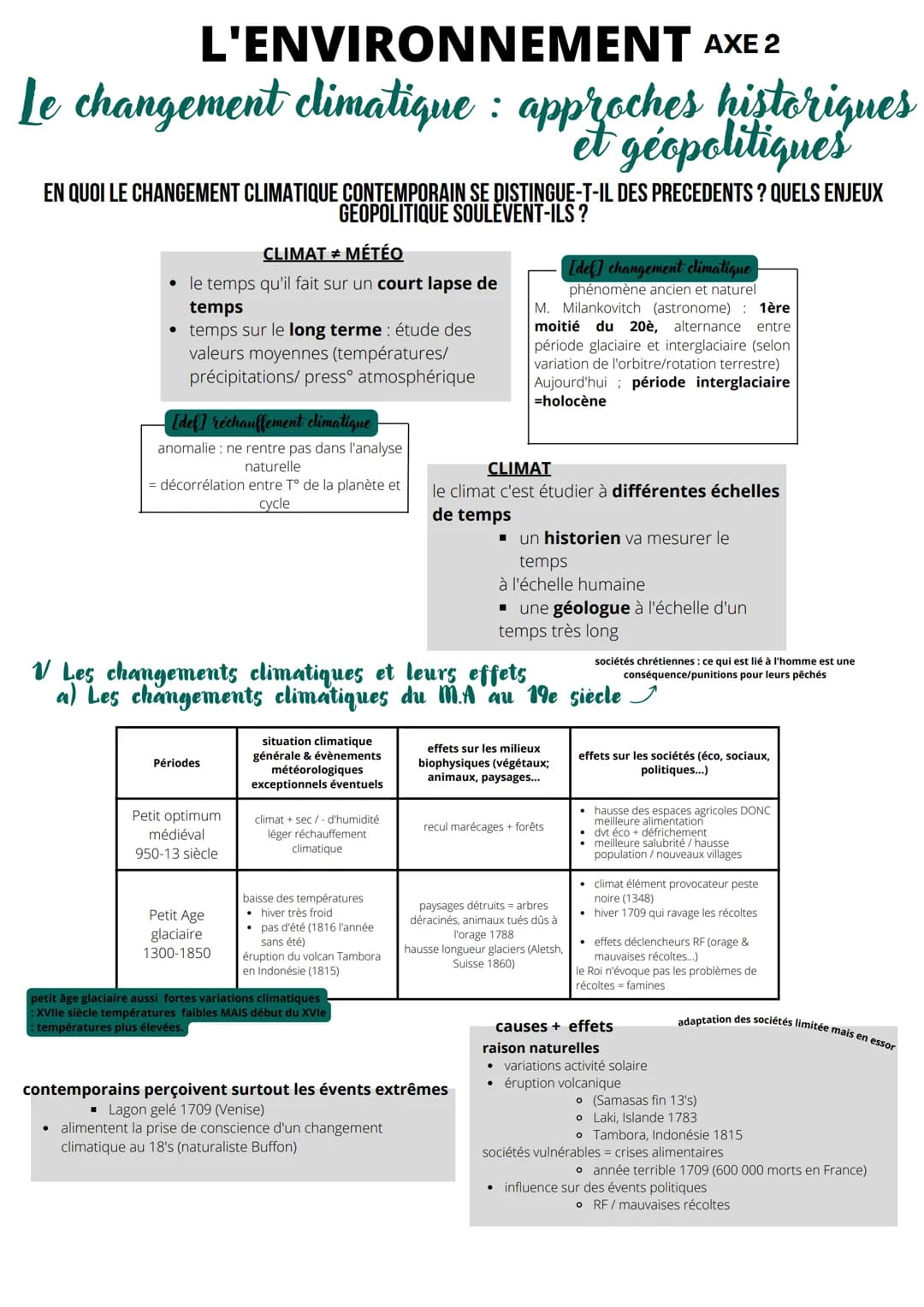 L'ENVIRONNEMENT AXE 2
Le changement climatique : approches historiques
et géopolitiques
EN QUOI LE CHANGEMENT CLIMATIQUE CONTEMPORAIN SE DIS