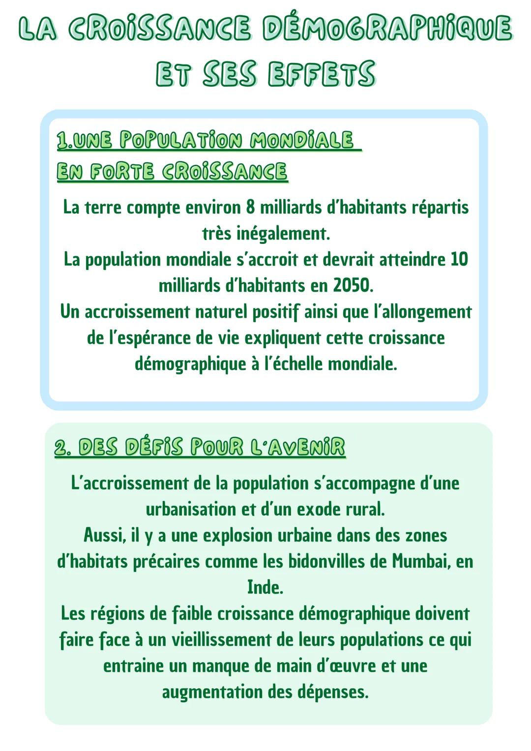 # LA CROISSANCE DÉMOGRAPHIQUE ET SES EFFETS

## 1.UNE POPULATION MONDIALE EN FORTE CROISSANCE

La terre compte environ 8 milliards d'habitan