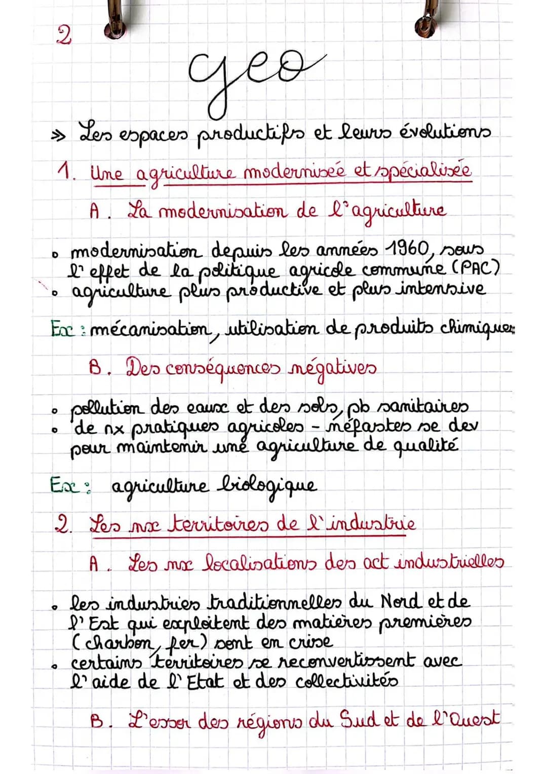 Les espaces productifs et leurs évolutions 