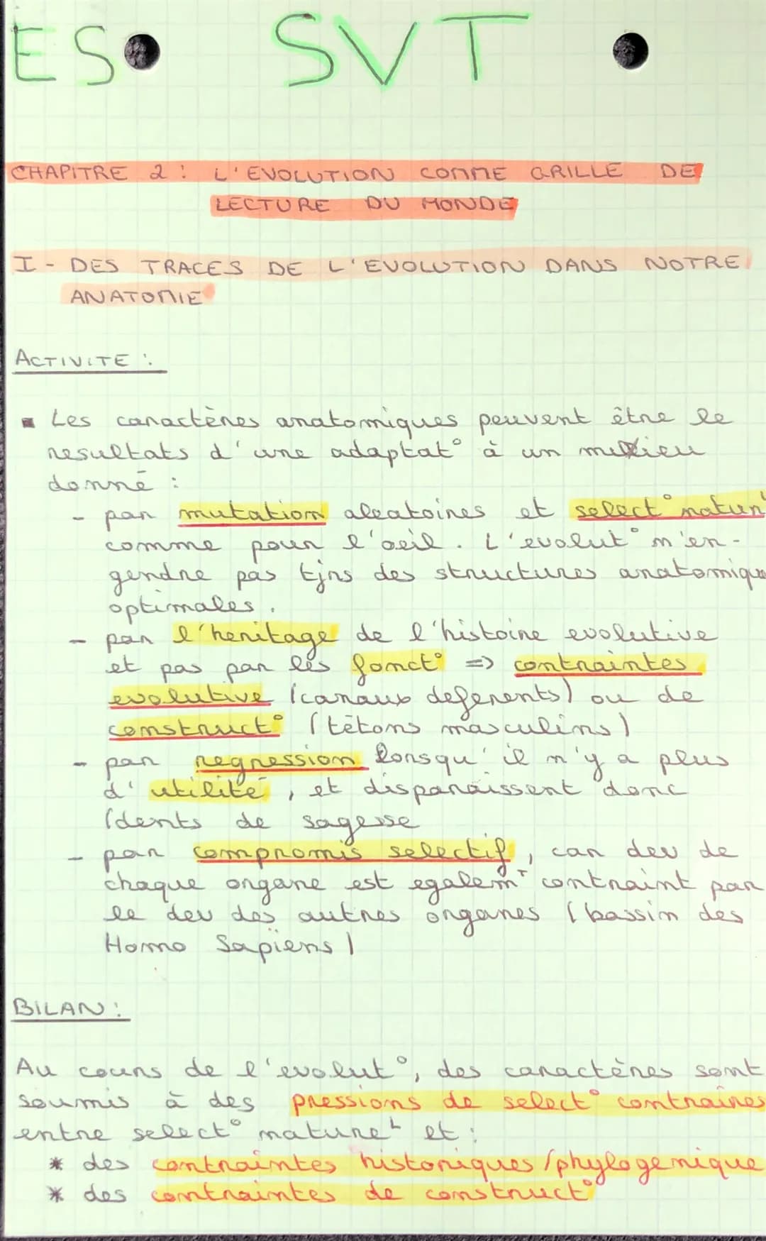 ES
CHAPITRE 2 : L'EVOLUTION
LECTURE.
I
DES TRACES
ANATOMIE
ACTIVITE!
SVT •
DE
COMME
DU MONDE
BILAN!
GRILLE
L'EVOLUTION DANS
NOTRE
• Les cara