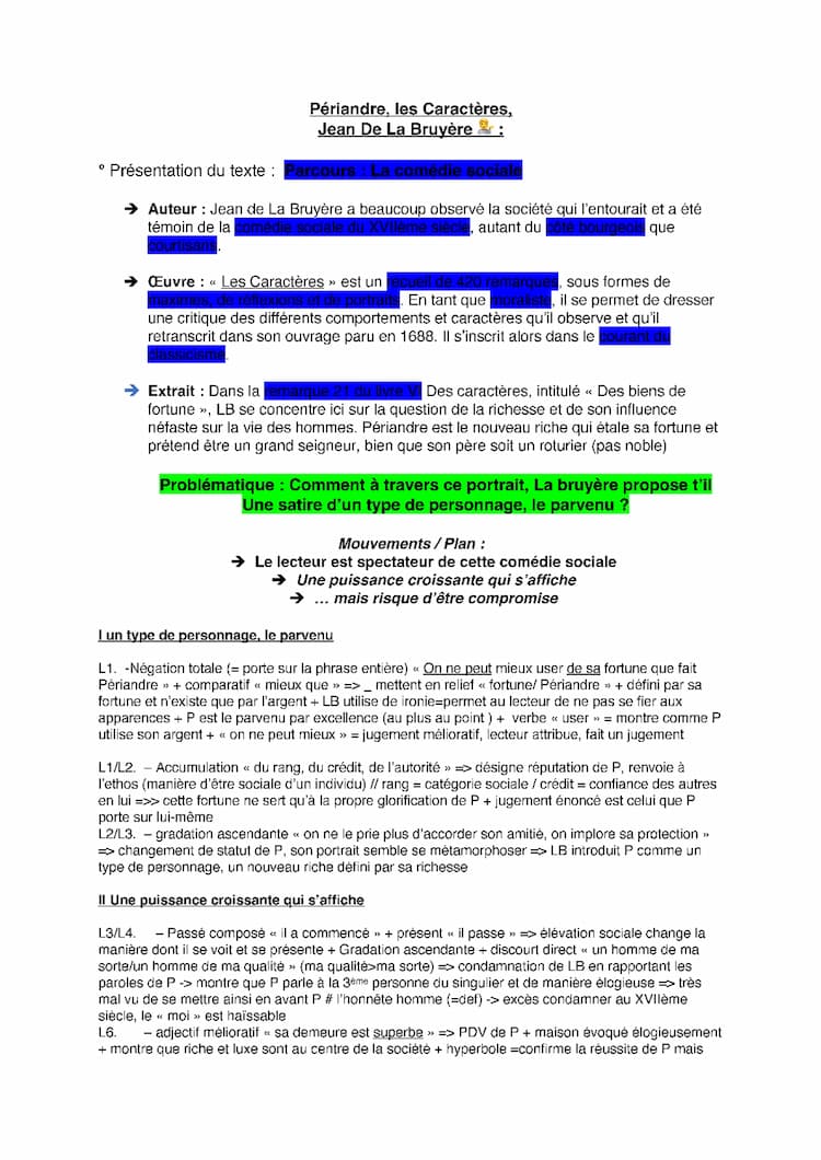 Know Analyse Linéaire Périandre, les caractères de Jean de La Bruyère thumbnail
