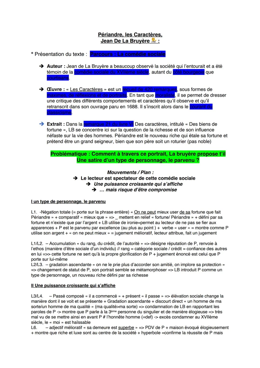 Périandre, les Caractères,
Jean De La Bruyère :
° Présentation du texte : Parcours : La comédie sociale
→ Auteur : Jean de La Bruyère a beau