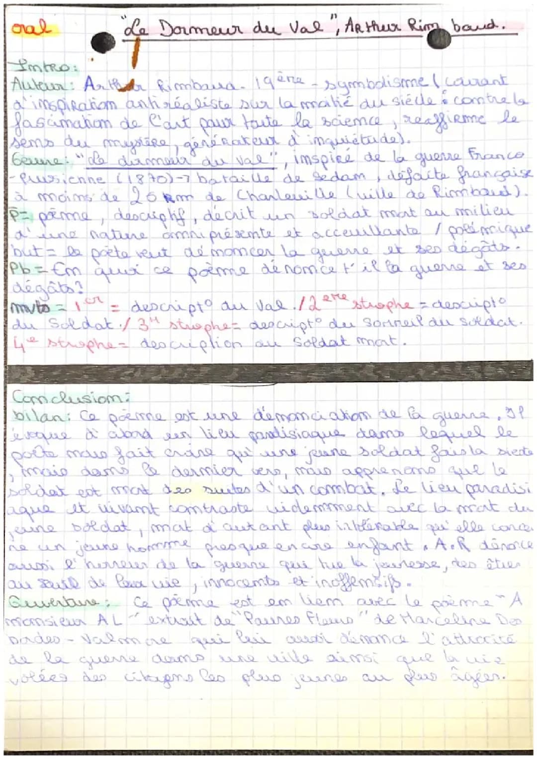 Le dormeur du val : Analyse, Questions et Réponses, Texte PDF - Bac Français