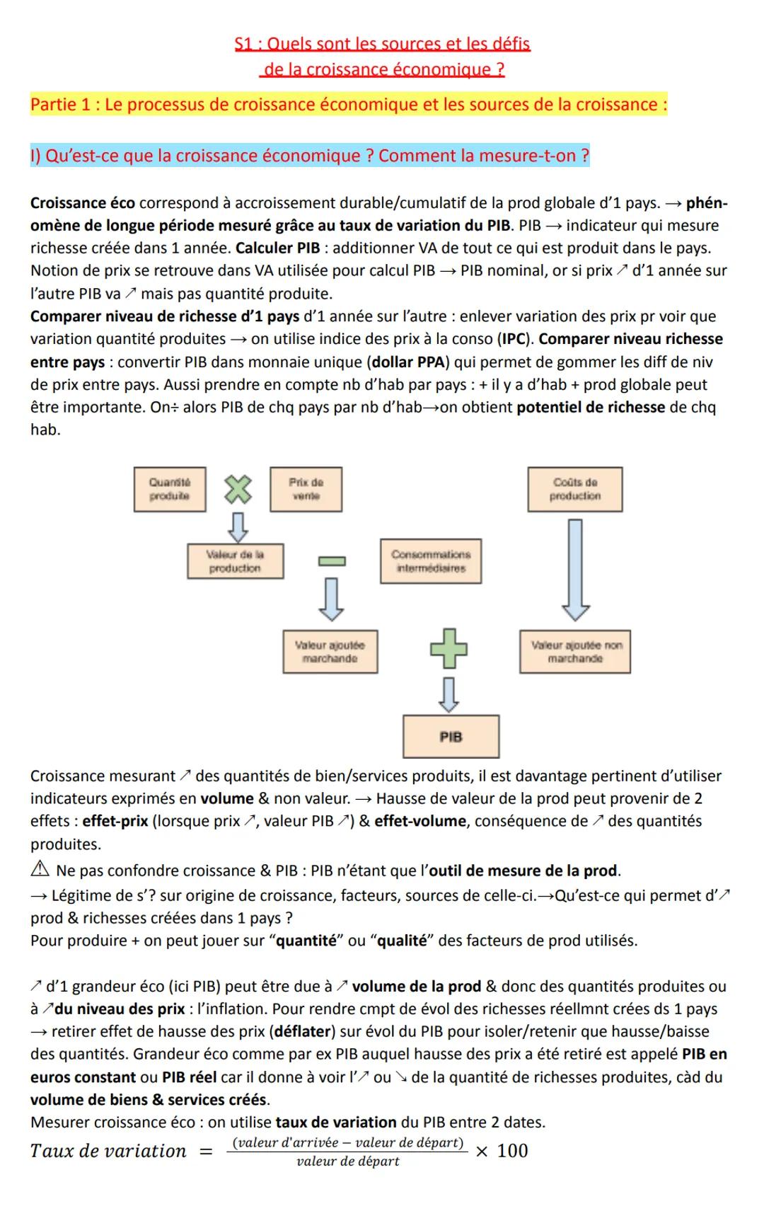 S1: Quels sont les sources et les défis
de la croissance économique ?
Partie 1: Le processus de croissance économique et les sources de la c