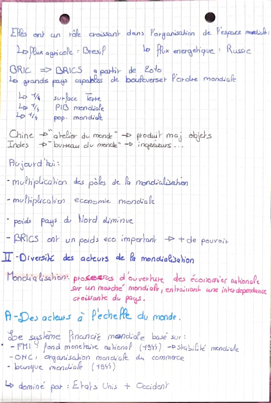 1
Theme 2
Géo
Chap 1: Les espaces de production dans le
monde une diversité croissante.
PB: Quelles sont les caracteristiques des principaux