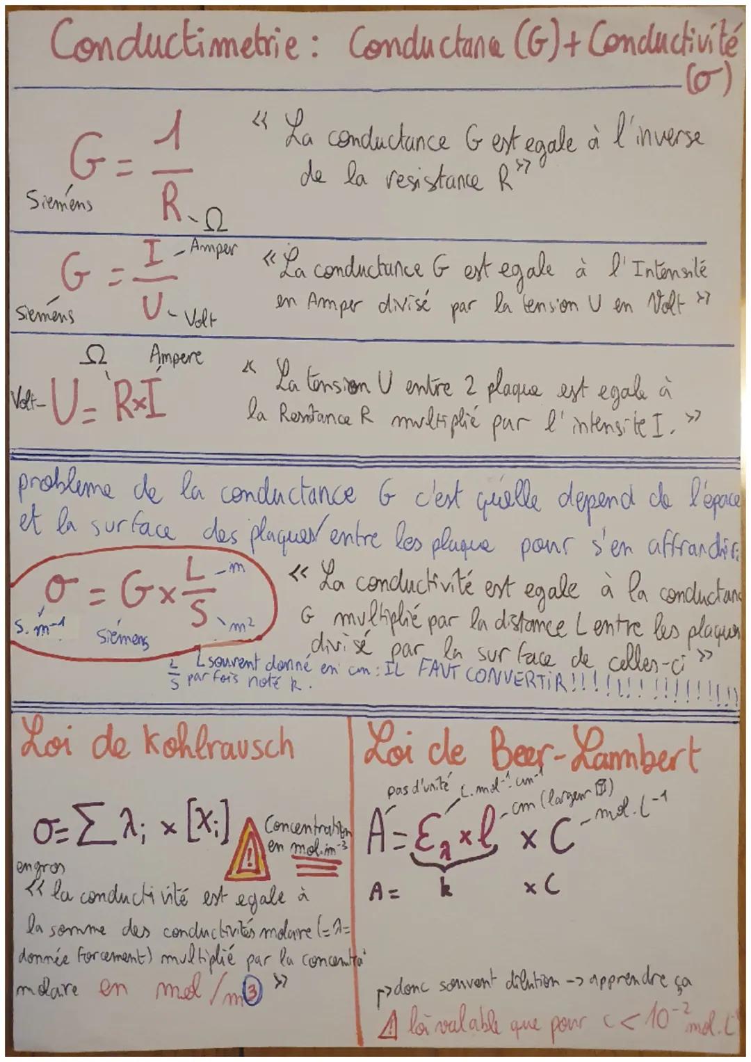 # Conductimetrie: Conductane (G) + Conductivité

$G= \frac{1}{R}$-Ω

Siemens

" La conductance G est egale à l'inverse
de la resistance R »
