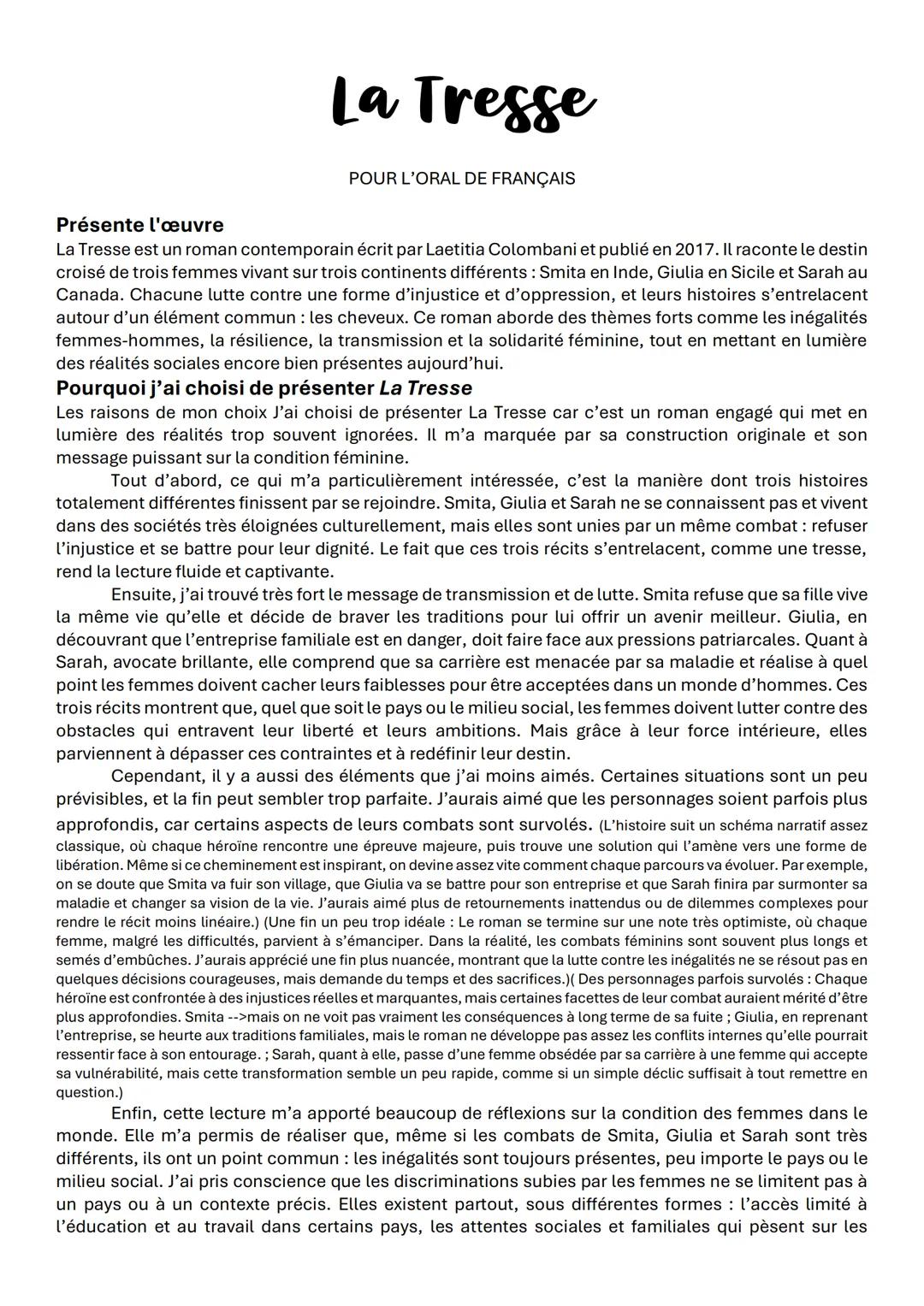 # La Tresse

POUR L'ORAL DE FRANÇAIS

Présente l'œuvre

La Tresse est un roman contemporain écrit par Laetitia Colombani et publié en 2017. 