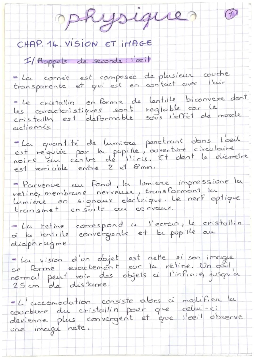 physique
CHAP. 14. ViSiON ET IMAGE
F/Rappels de seconde : l'oeit
La
cornee
transparente
عما
est composée de plusieur couche
et qui est
en
co