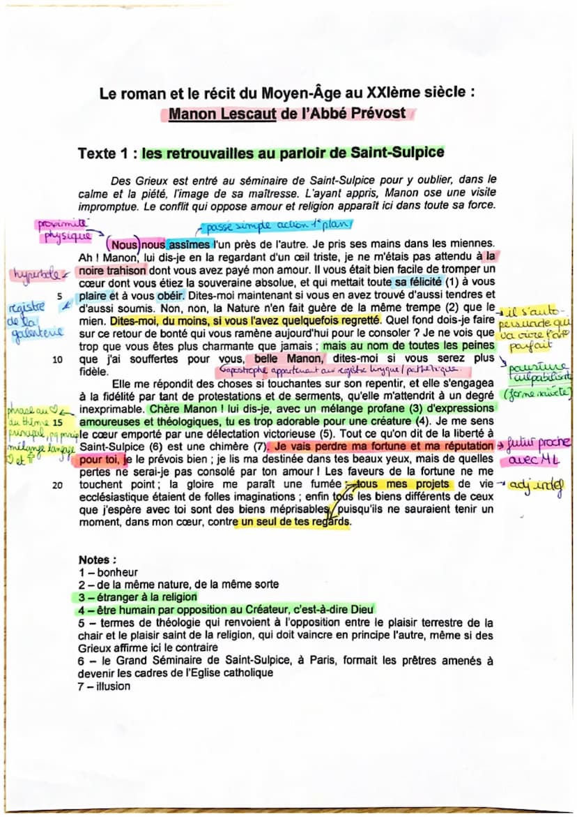 TEXTE A
Les retrowailles au parlair de St-Sulpice.
INTRO
Ce texte est extrait de Manon Lescaut un roman de l'
Abbe Prevost, publié en 1753 I
