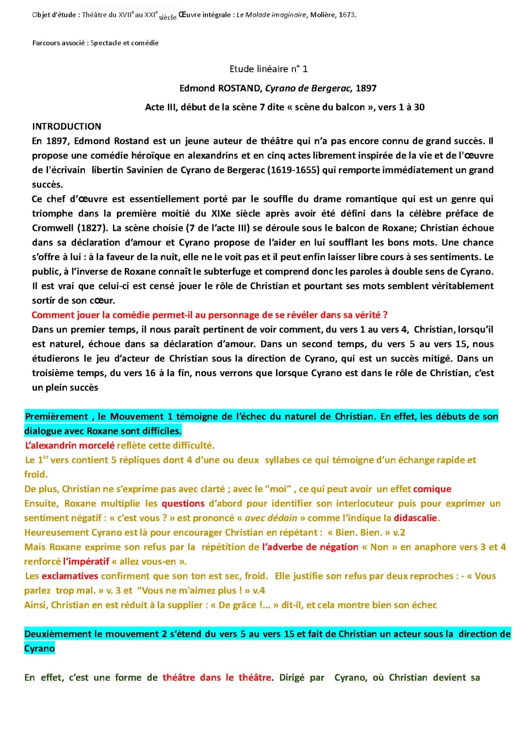 Analyse du Théâtre du XVIIe au XXIe siècle et la Scène du Balcon dans Cyrano de Bergerac