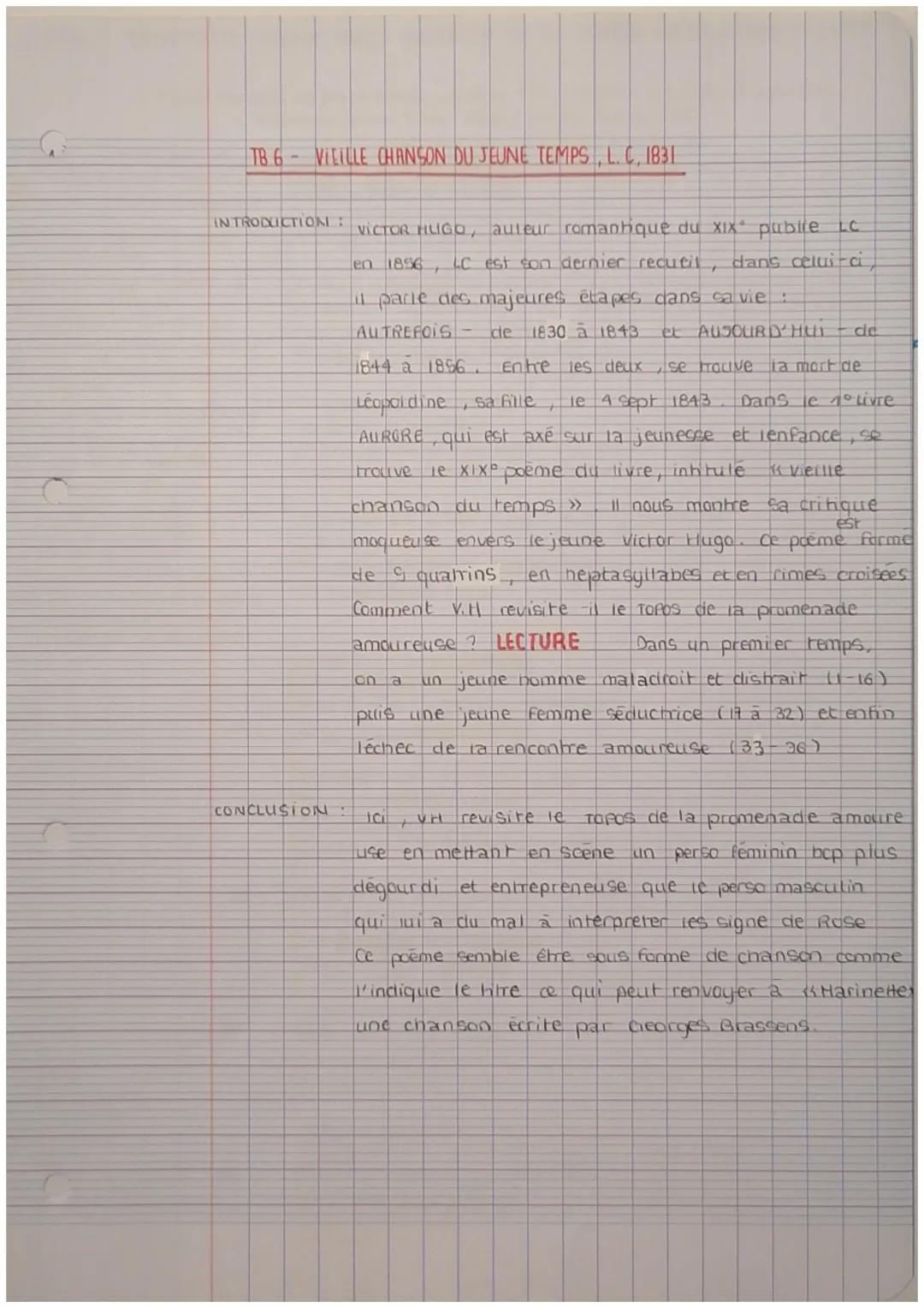 TB 6 VIEILLE CHANSON DU JEUNE TEMPS, L. C. 1831

IN TRODUCTION:
VICTOR HUGO, auteur romantique du xix pubile LC.
en 1856, LC est son dernier