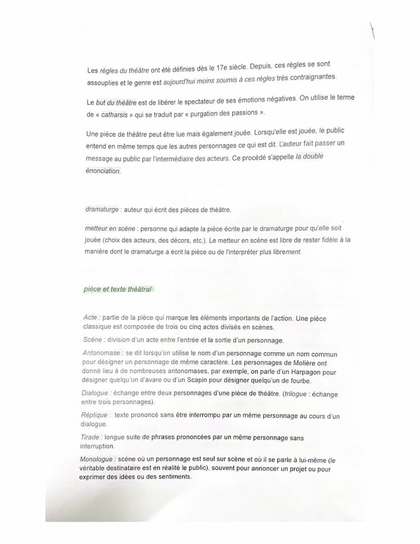 Vocabulaire du Théâtre
pièce de théâtre : pièce écrite selon certaines règles de littérature et qui est destinée à
être jouée sous forme de 