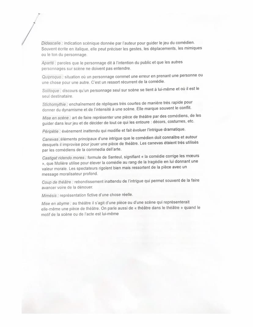 Vocabulaire du Théâtre
pièce de théâtre : pièce écrite selon certaines règles de littérature et qui est destinée à
être jouée sous forme de 
