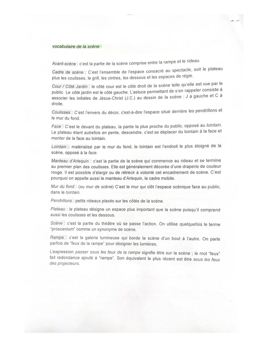 Vocabulaire du Théâtre
pièce de théâtre : pièce écrite selon certaines règles de littérature et qui est destinée à
être jouée sous forme de 
