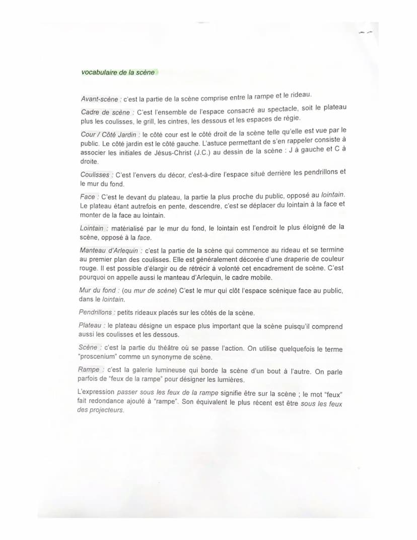 Vocabulaire du Théâtre
pièce de théâtre : pièce écrite selon certaines règles de littérature et qui est destinée à
être jouée sous forme de 