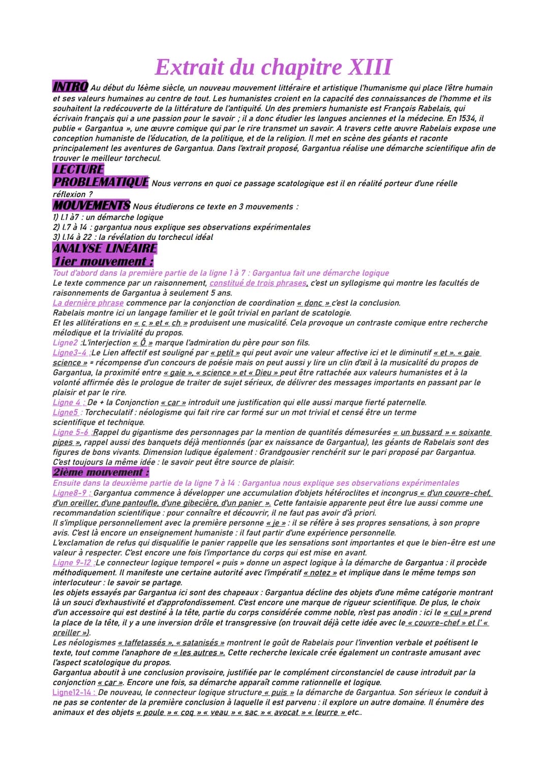 Extrait du chapitre XIII
INTRO Au début du 16ème siècle, un nouveau mouvement littéraire et artistique l'humanisme qui place l'être humain
e