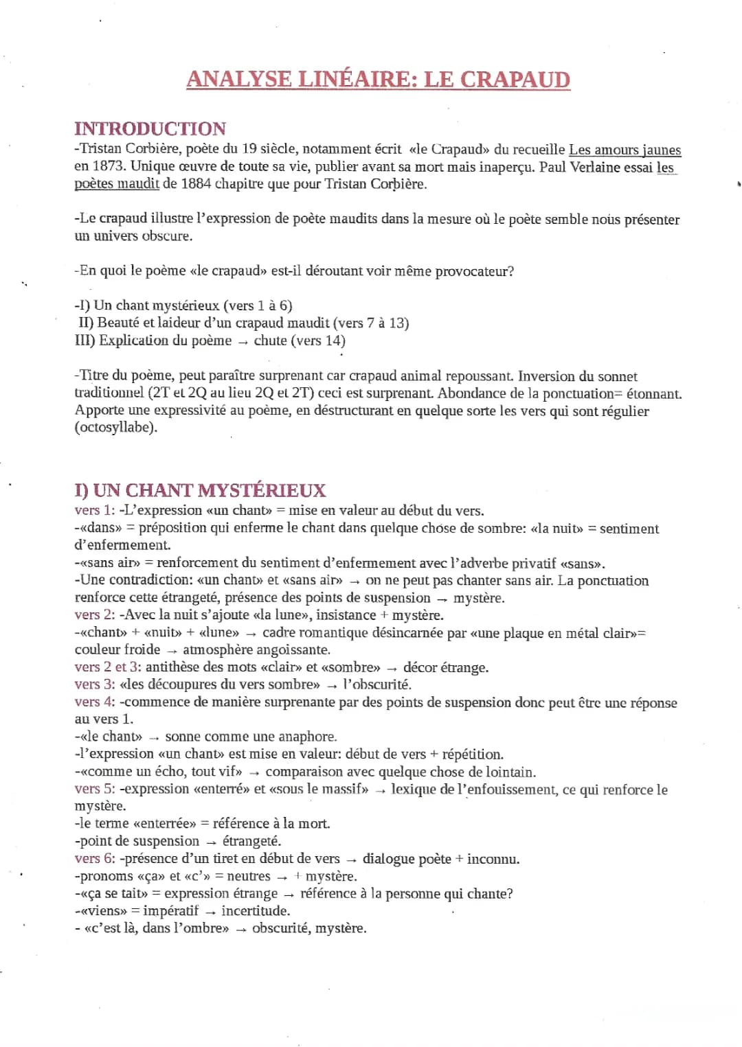 Le Crapaud de Tristan Corbière: Analyse Linéaire et Résumé Facile en PDF