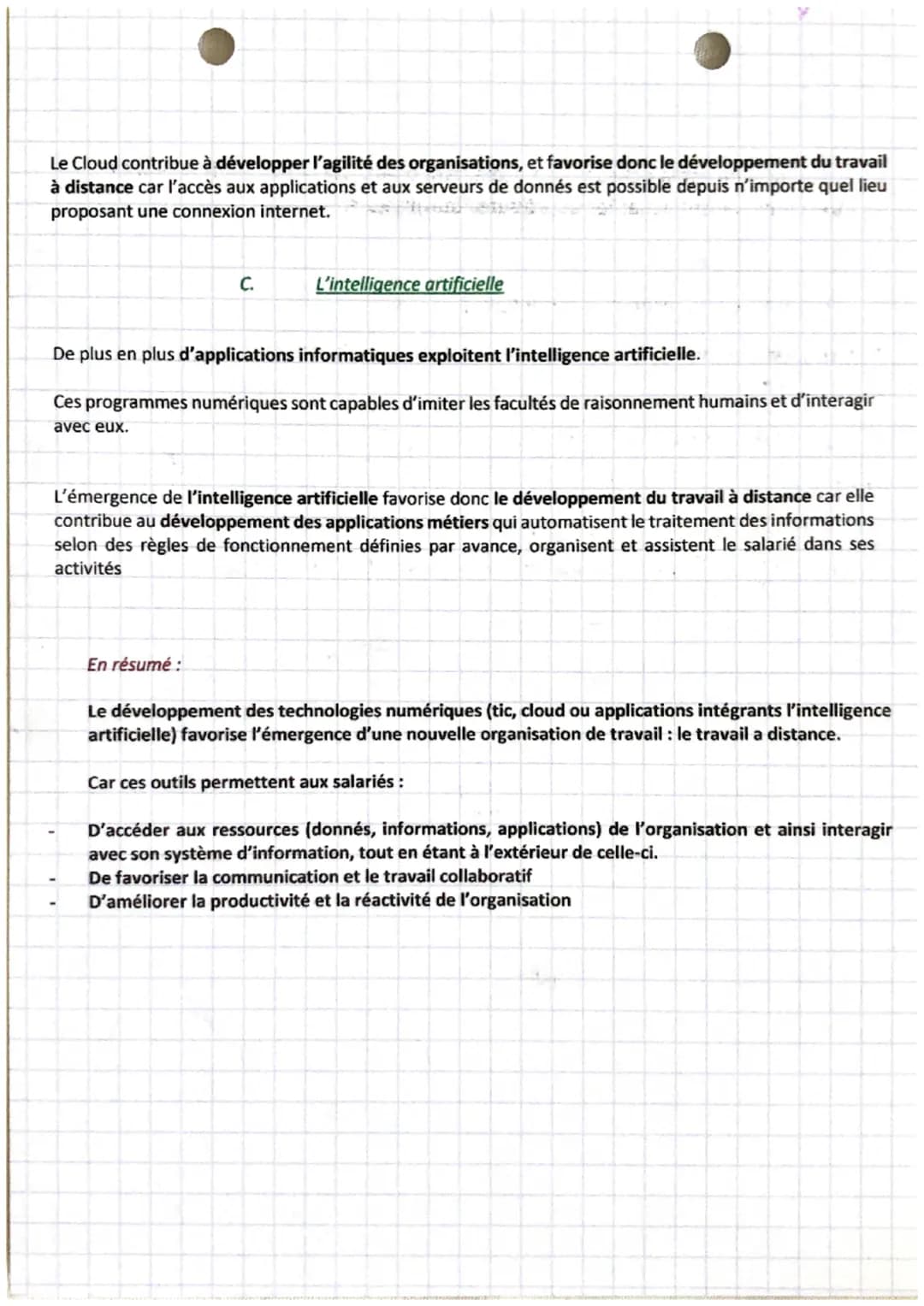 gestion
chapitre 12
1.
Le travail à distance désigne les travaux réalisés en dehors de l'organisation.
Le travail à distance
Il peut prendre