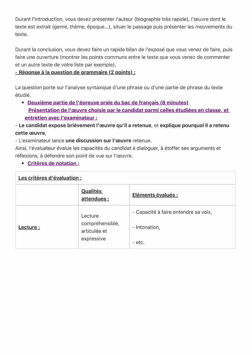 Oral de français
Déroulement :
Le temps pour accueillir le candidat et remplir la fiche d'évaluation (environ 10 minutes)
n'empiète ni sur l