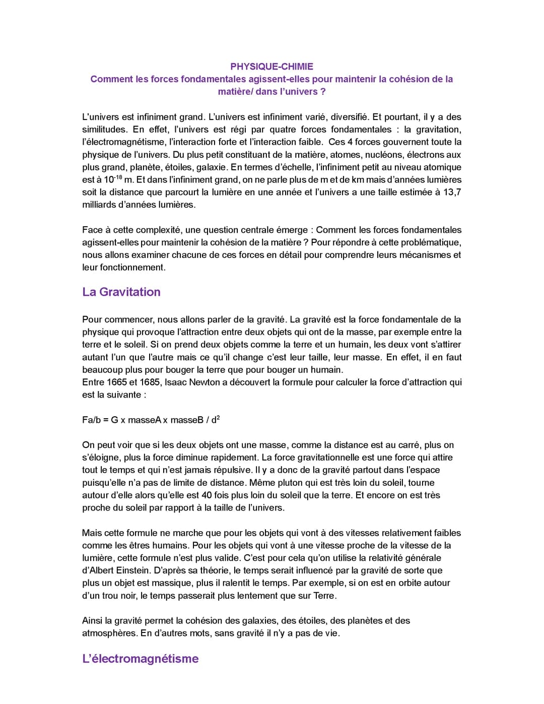 Sujet grand oral physique : les forces fondamentales