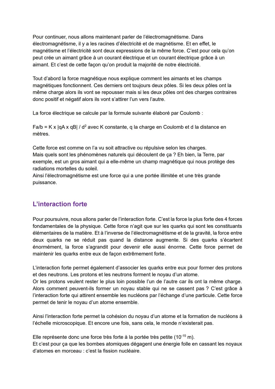 PHYSIQUE-CHIMIE
Comment les forces fondamentales agissent-elles pour maintenir la cohésion de la
matière/ dans l'univers ?
L'univers est inf