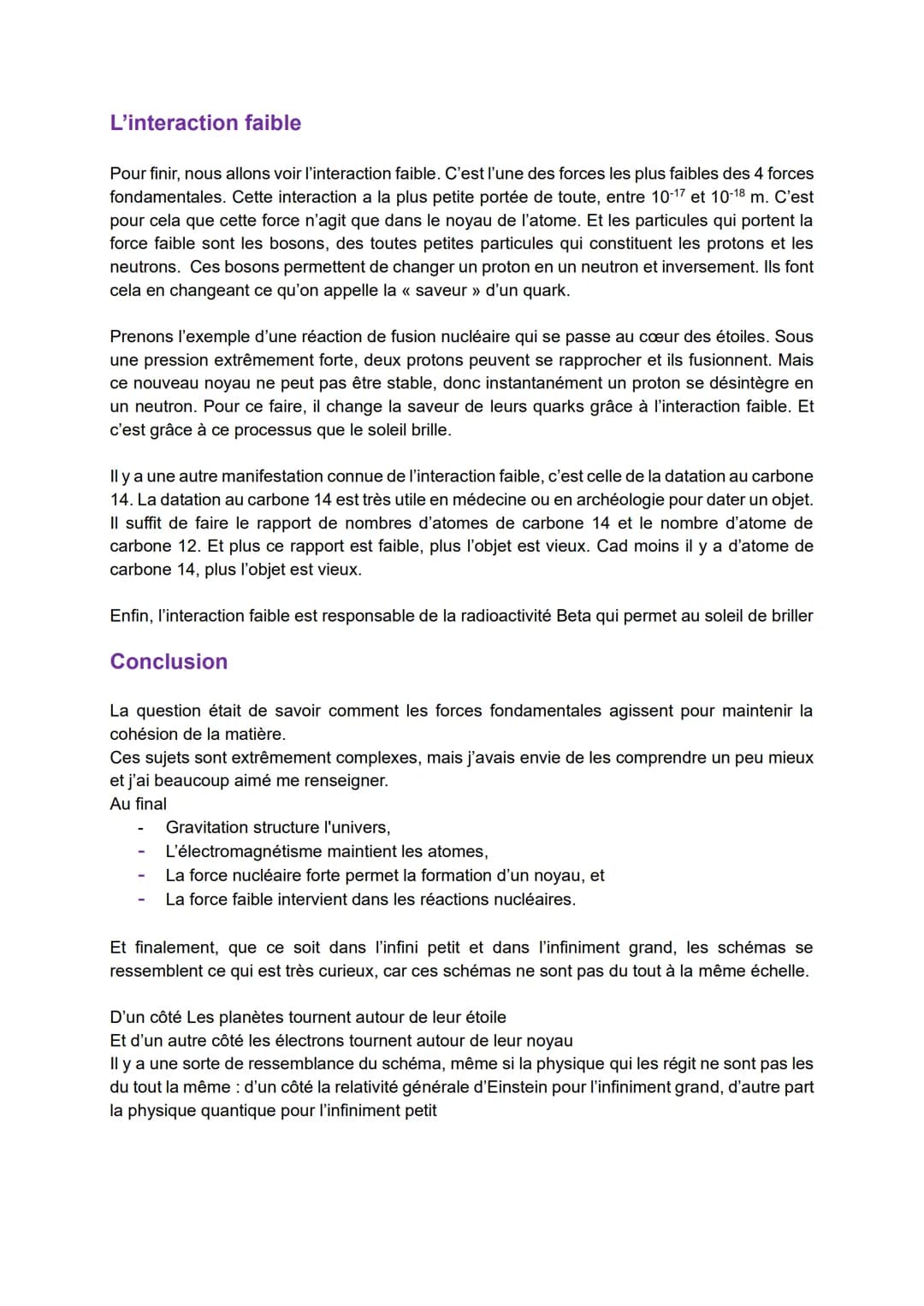 PHYSIQUE-CHIMIE
Comment les forces fondamentales agissent-elles pour maintenir la cohésion de la
matière/ dans l'univers ?
L'univers est inf