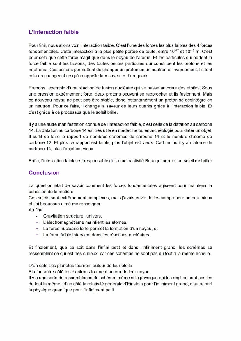 PHYSIQUE-CHIMIE
Comment les forces fondamentales agissent-elles pour maintenir la cohésion de la
matière/ dans l'univers ?
L'univers est inf
