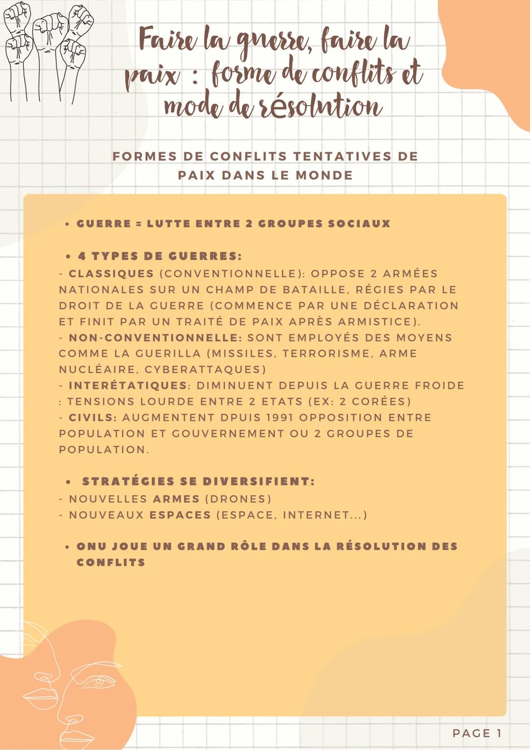 OD
-
Faire la guerre, faire la
paix : forme de conflits et
mode de résolution
FORMES DE CONFLITS TENTATIVES DE
PAIX DANS LE MONDE
• GUERRE =