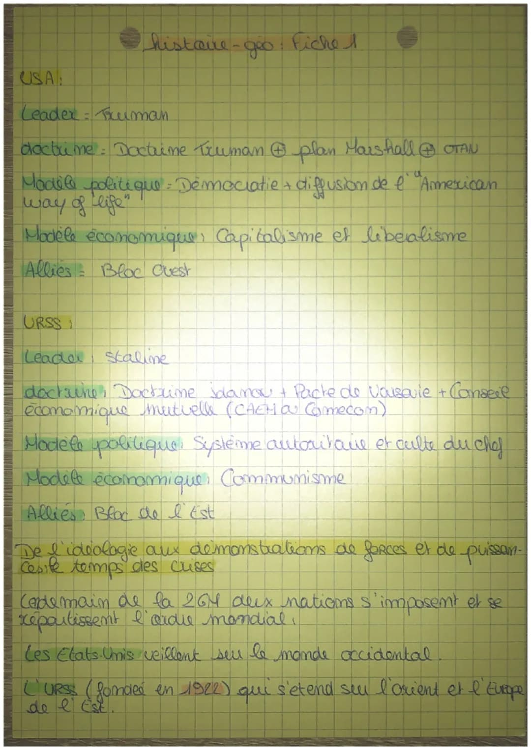 دماه
jeu
depuis 1945.
histoire
Fiche 1
-geo;
puissances dans les relations internationale
Chap 11 Un nouvel équilibre après 1945
I superpuis