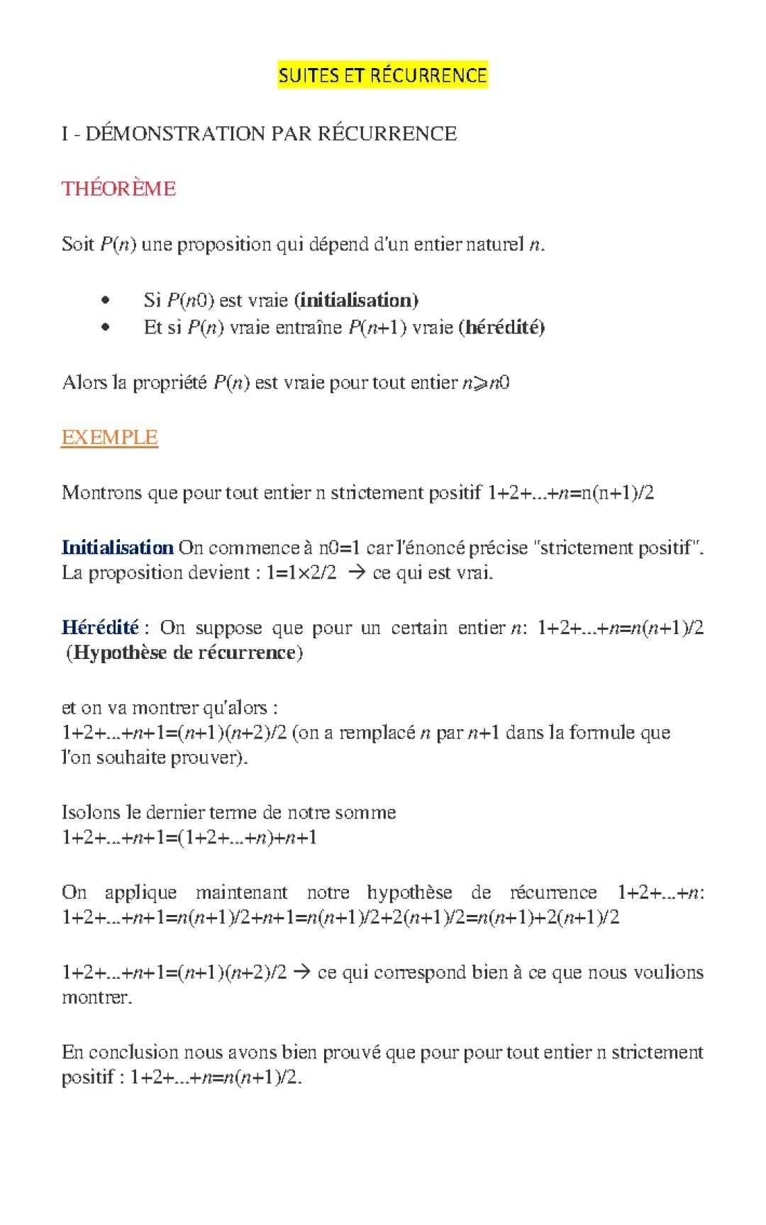 Démonstration et Suite Récurrence: Exercices Corrigés PDF pour Terminale