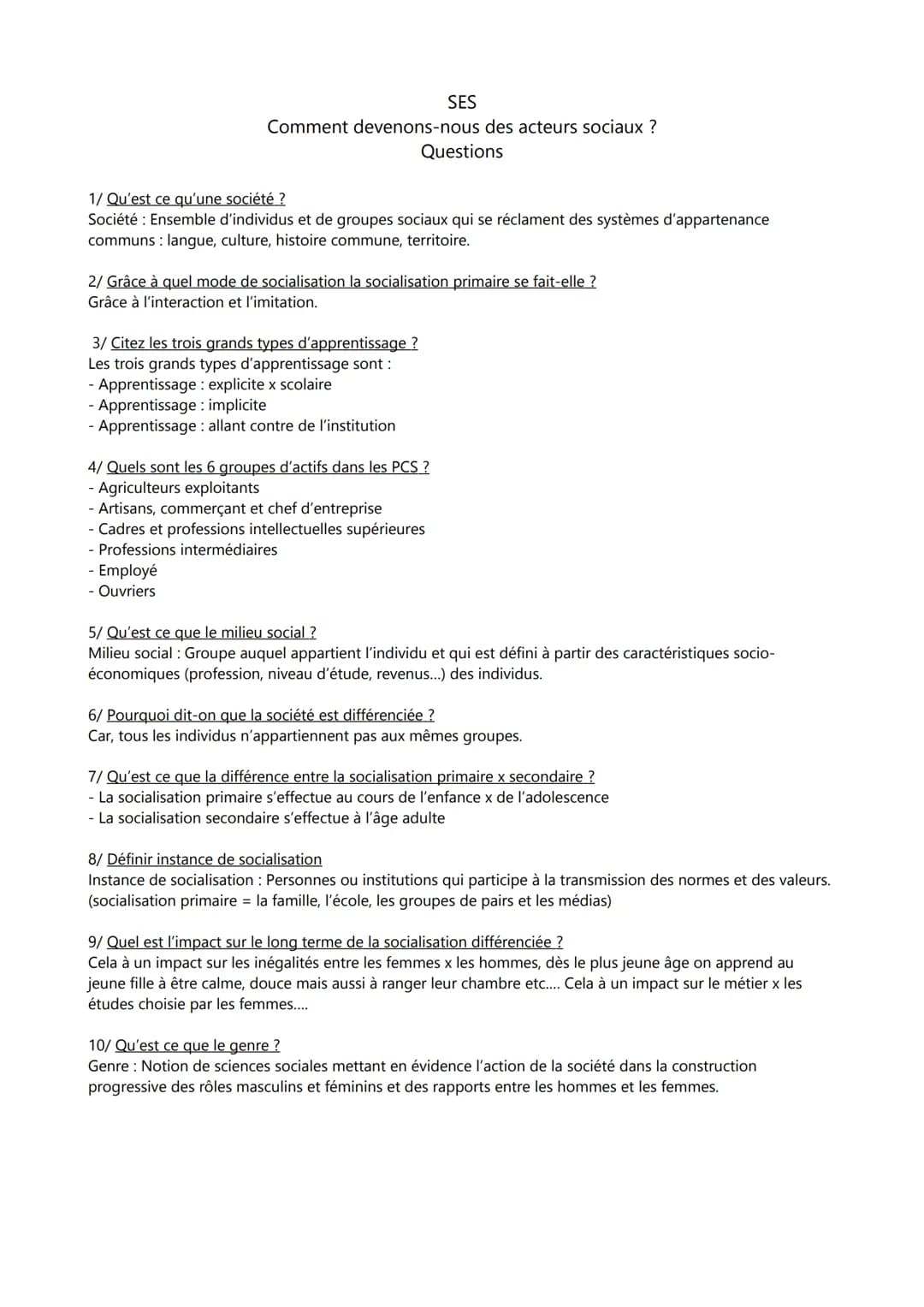 SES
Comment devenons-nous des acteurs sociaux ?
Introduction :
Les hommes sont à la fois des êtres biologiques et des êtres sociaux. Ce qui 