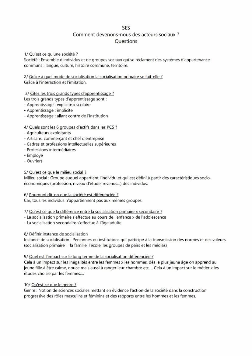SES
Comment devenons-nous des acteurs sociaux ?
Introduction :
Les hommes sont à la fois des êtres biologiques et des êtres sociaux. Ce qui 