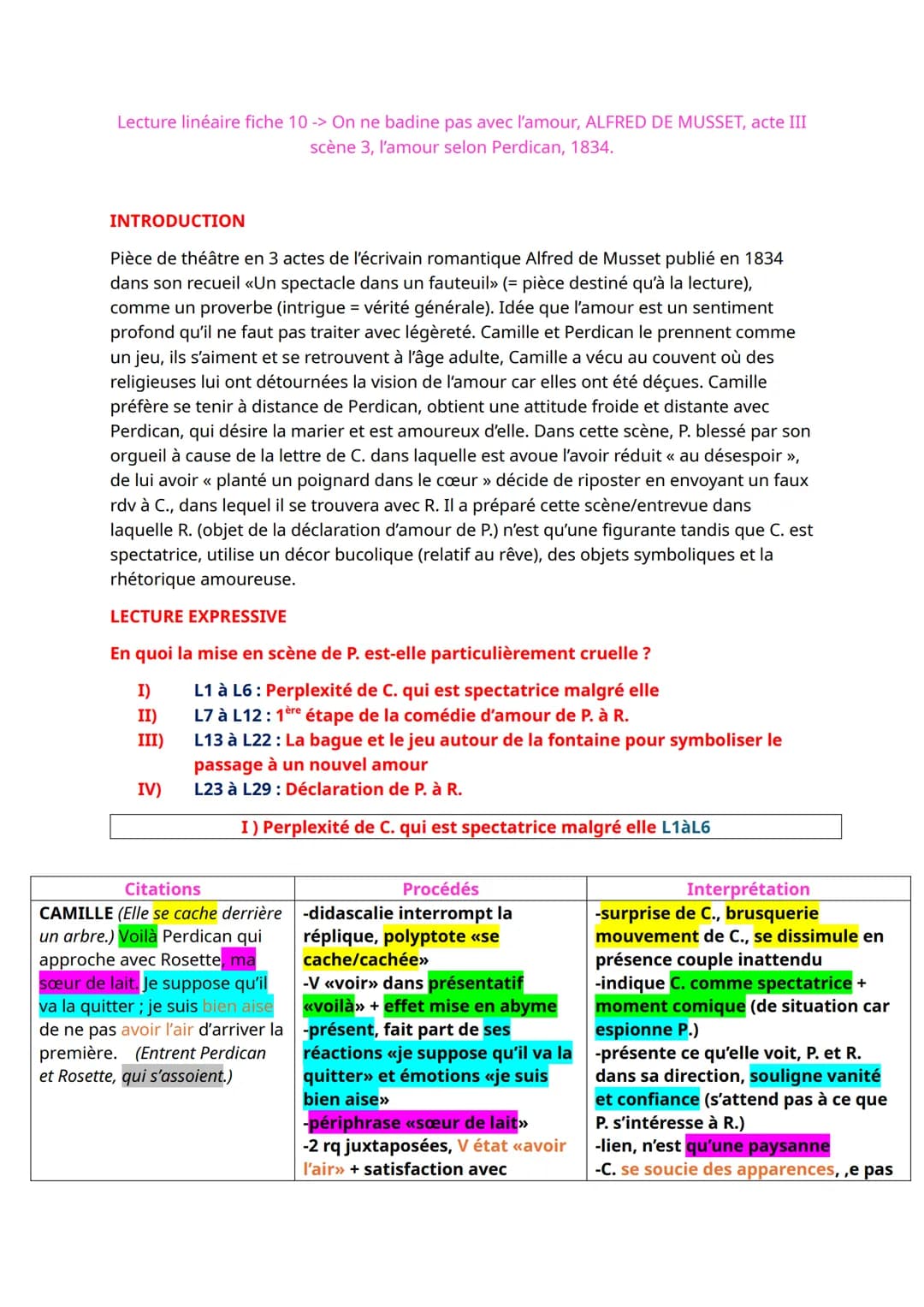 analyse linéaire On ne badine pas avec l'amour Acte III scène 3