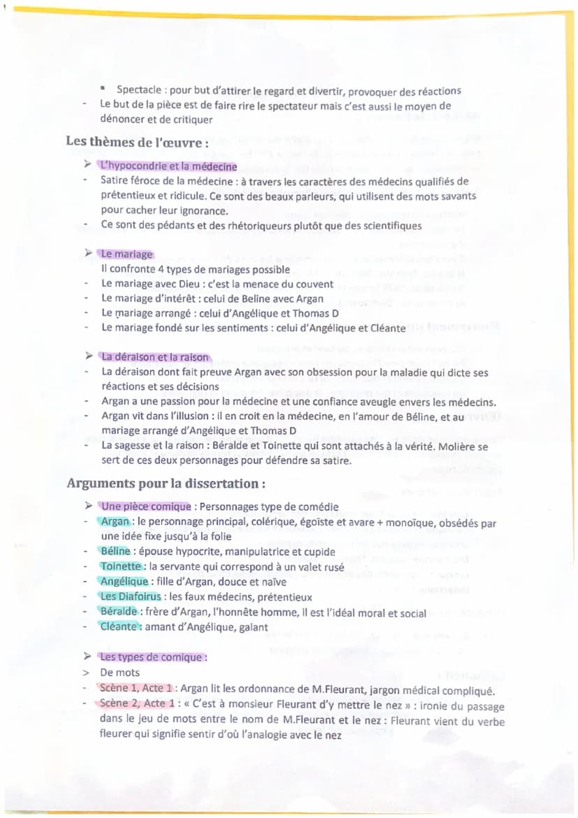 Résumé de l'œuvre:
Argan est un hypocondriaque qui souhaite marier sa fille, Angélique a un médecin
ridicule nommé Thomas Diafoirus. Béline,