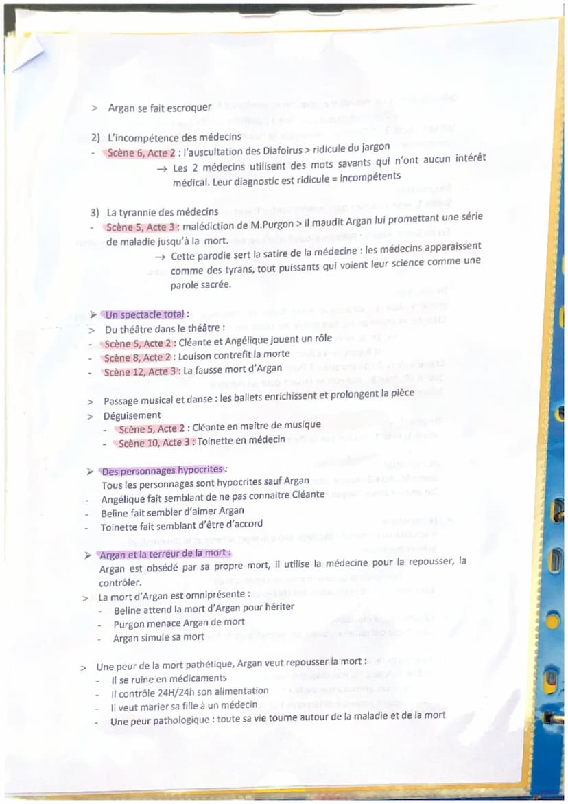 Résumé de l'œuvre:
Argan est un hypocondriaque qui souhaite marier sa fille, Angélique a un médecin
ridicule nommé Thomas Diafoirus. Béline,