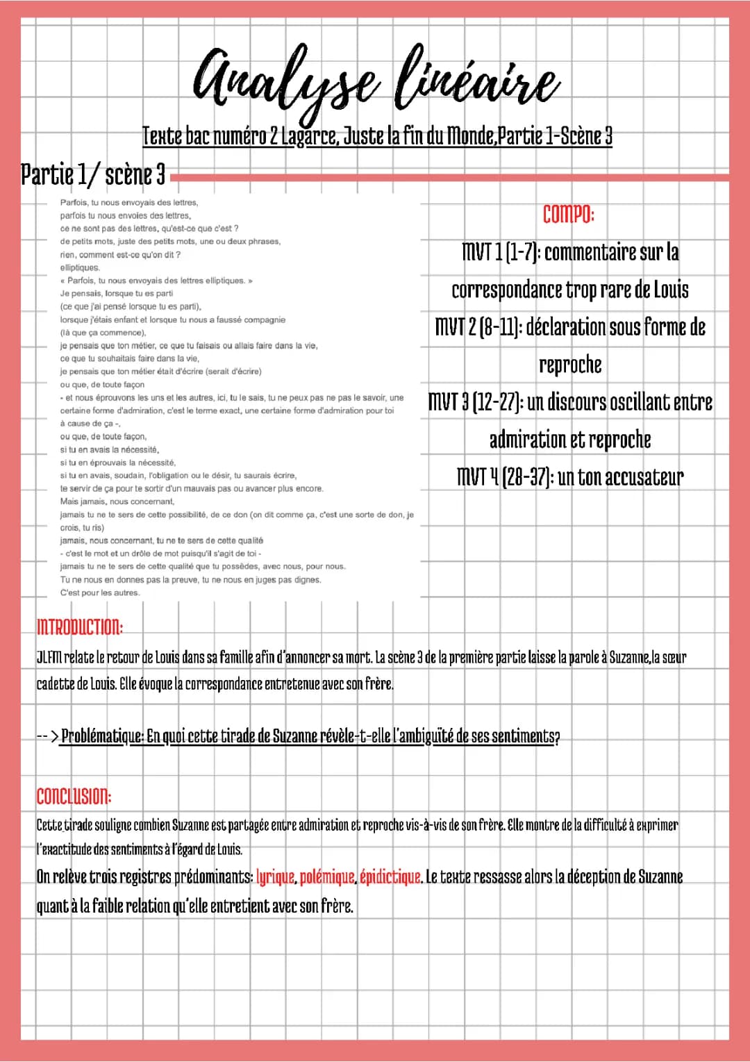 Juste la fin du monde Partie 1 Scène 3 Texte PDF et Analyse Linéaire