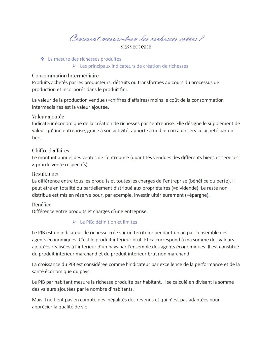 Comment mesure-t-on les richesses créées ?
SES SECONDE
La mesure des richesses produites
Les principaux indicateurs de création de richesses