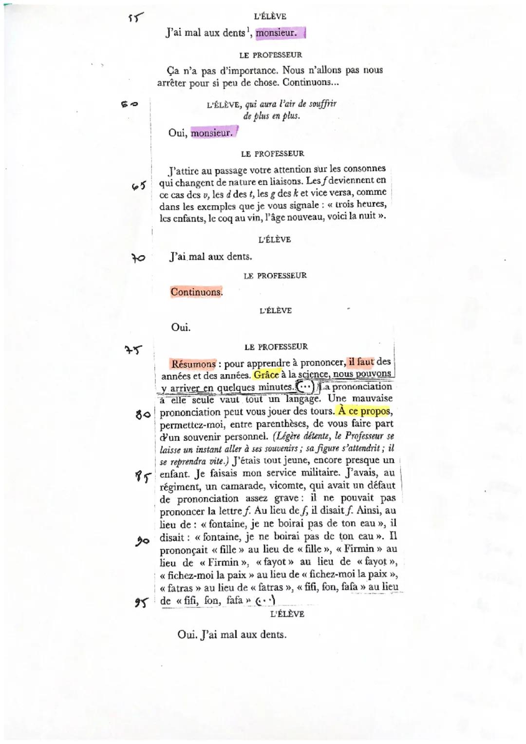 Commentez ce texte d'Eugène Ionesco, extrait de La Leçon (1951), en vous aidant du parcours
de lecture ci-dessous.

Montrez que le professeu
