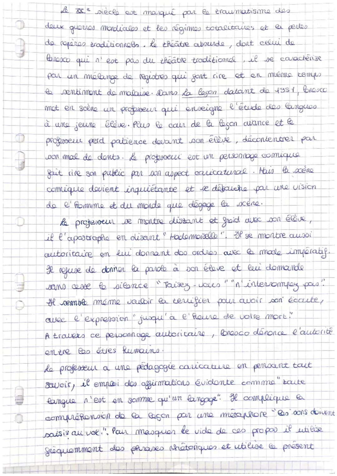 Commentez ce texte d'Eugène Ionesco, extrait de La Leçon (1951), en vous aidant du parcours
de lecture ci-dessous.

Montrez que le professeu