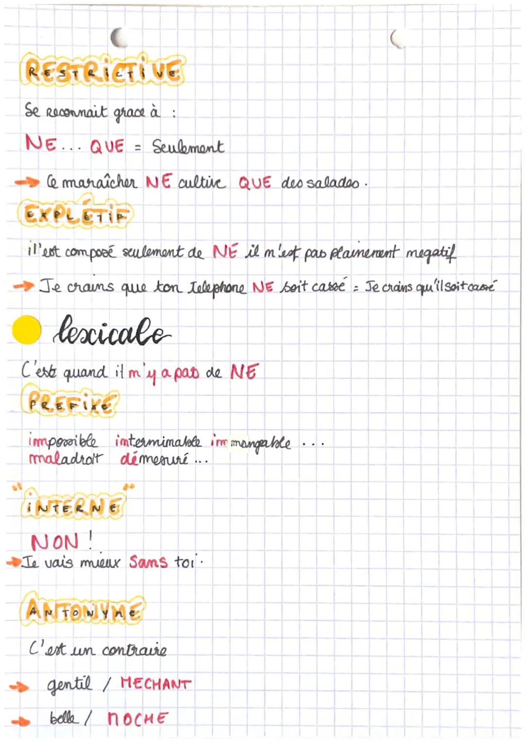 # negation

Syntaxique

C'est quand il ya un NE dans la phrase

totale

Le NE est discordantiel
Le PAS est "forclusif"

La megation TOTALE s