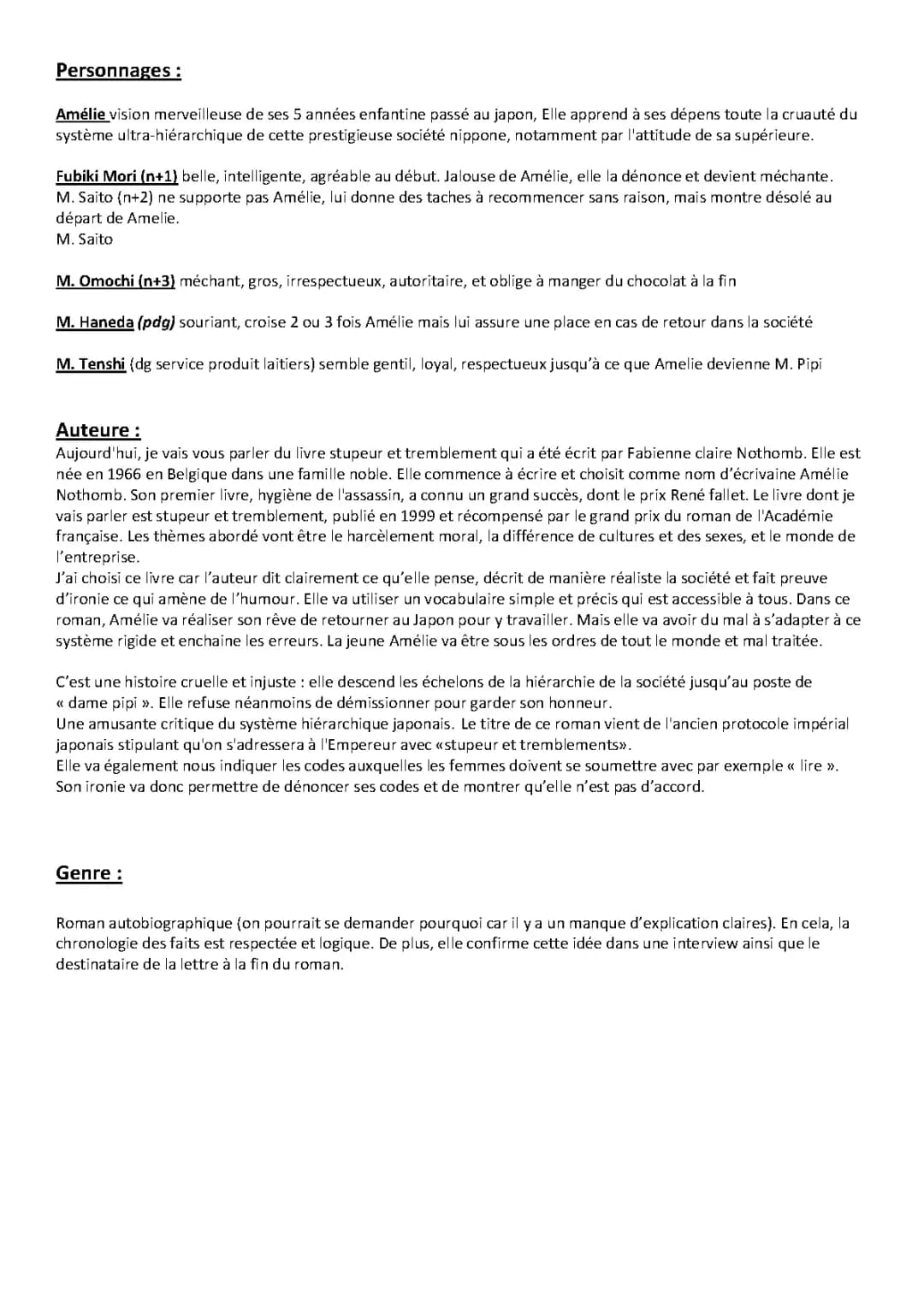 Présentation Stupeur et Tremblements