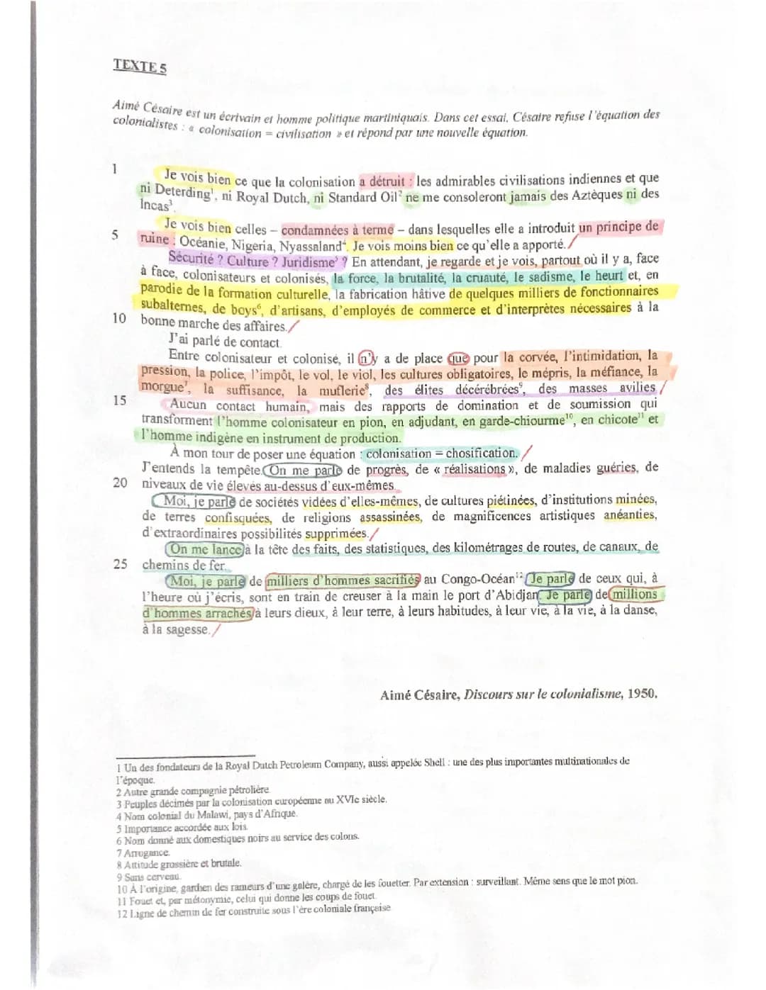 « Discours sur le colonialisme » de Aimé Césaire : Analyse de texte (Bac oral de français)